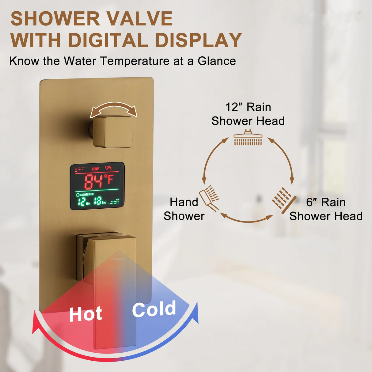 Rocky Dual Shower Head System With Temperature Digital Display