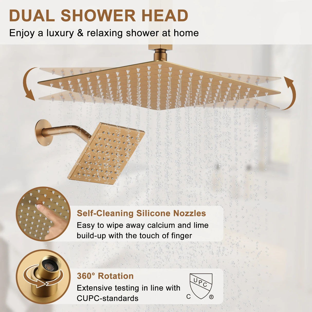 Rocky Dual Shower Head System With Temperature Digital Display