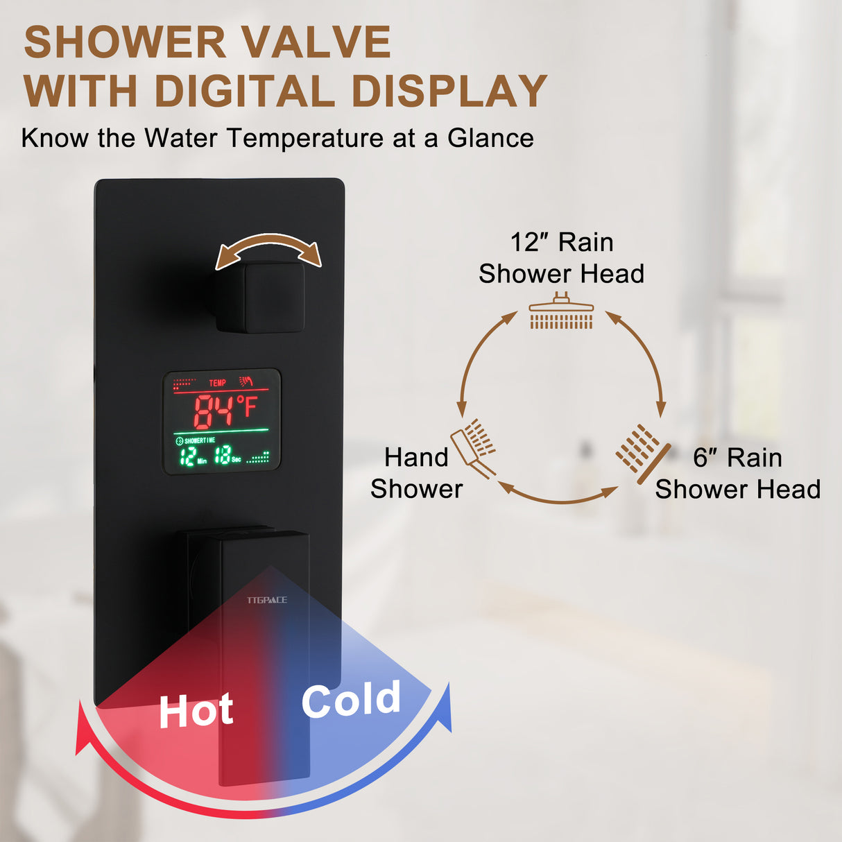 Rocky Dual Shower Head System With Temperature Digital Display