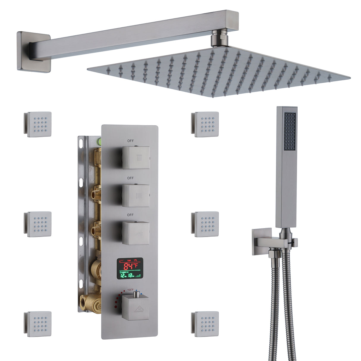 Atlanta Wall Mount Shower System With Digital Display & 6 Body Jets