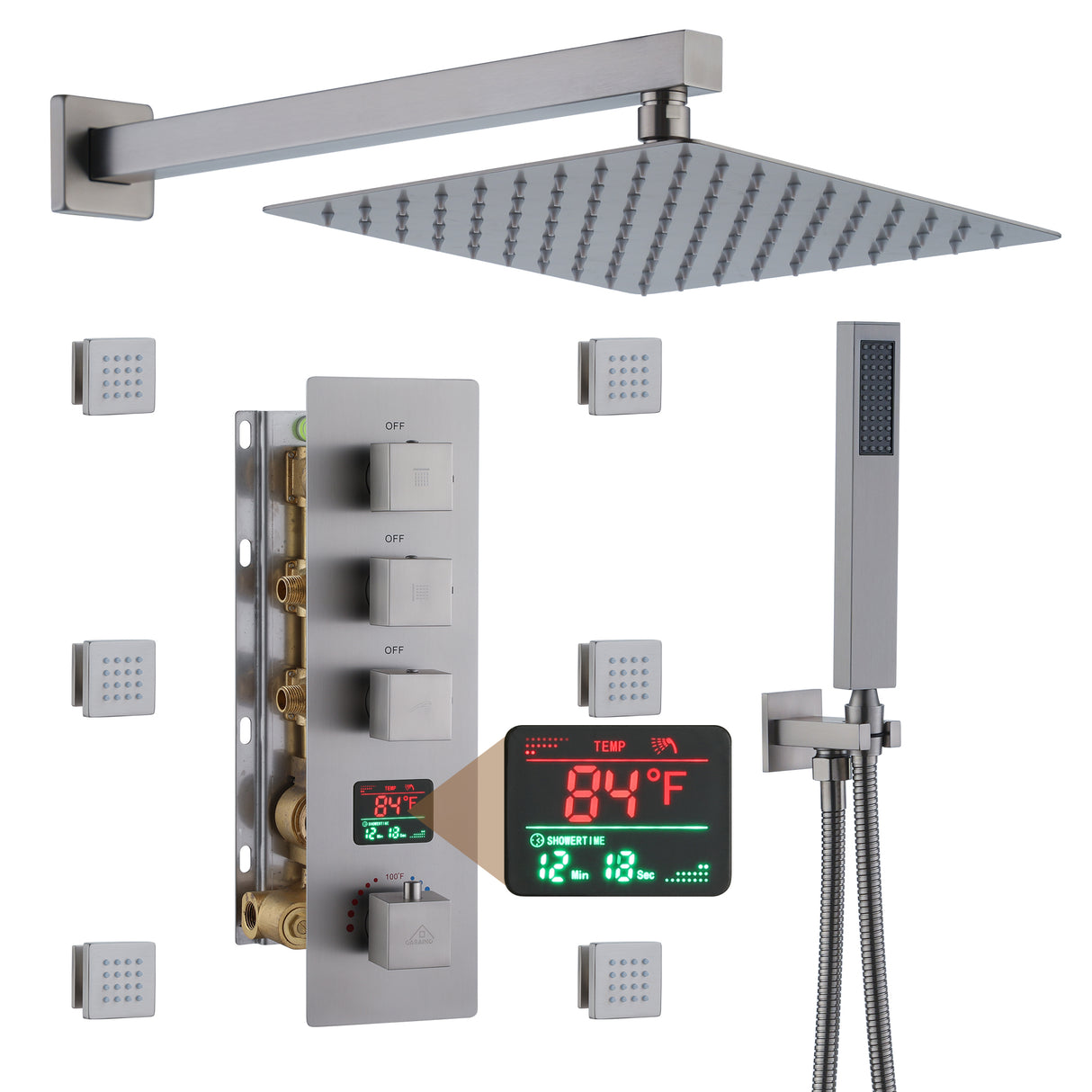 Atlanta Wall Mount Shower System With Digital Display & 6 Body Jets