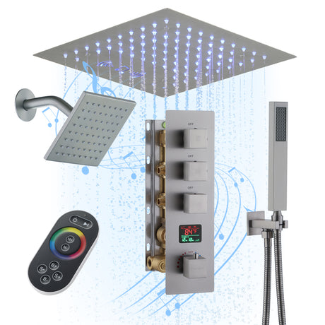 Brooklyn Dual Shower Head System With LED Light & Bluetooth