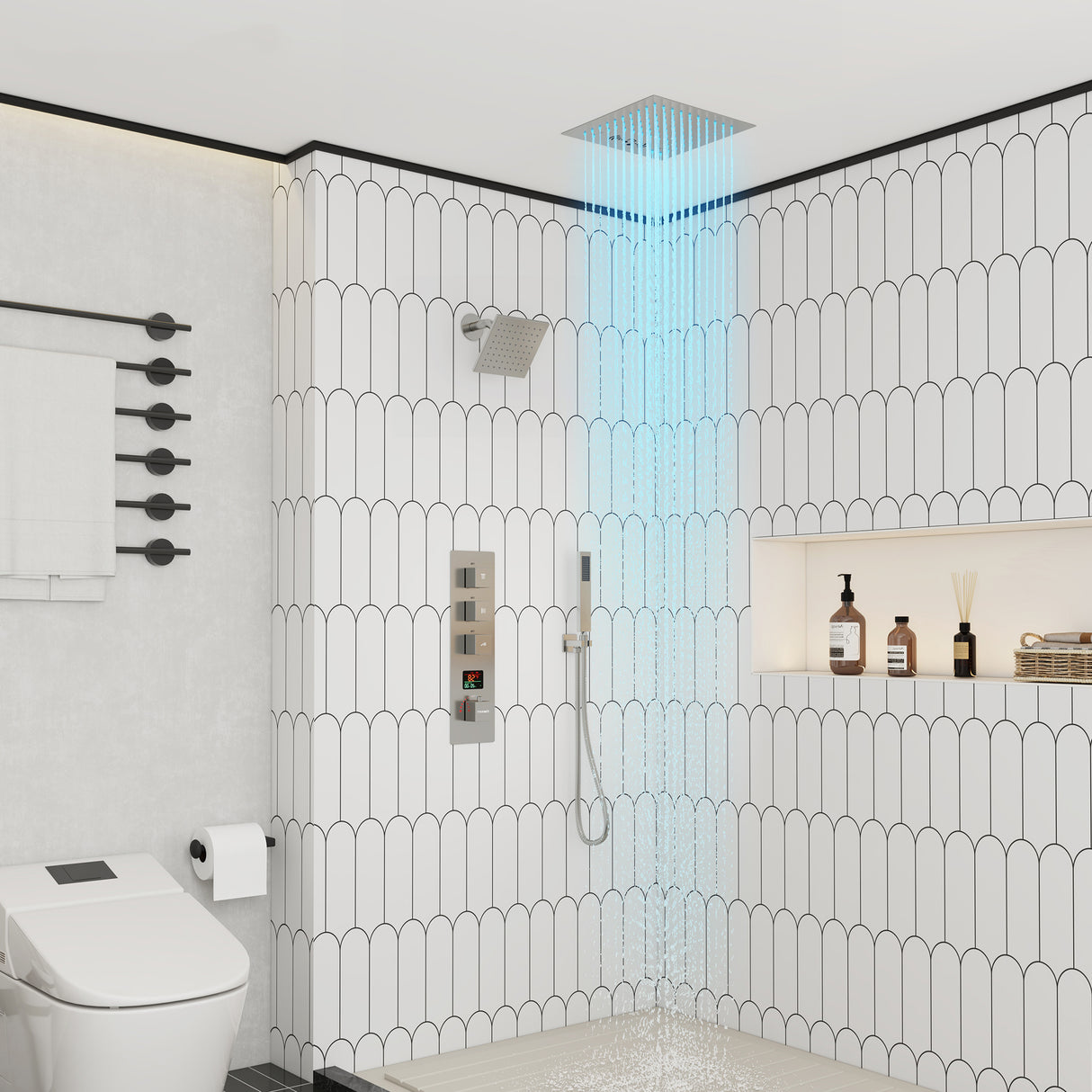 Brooklyn Dual Shower Head System With LED Light & Bluetooth