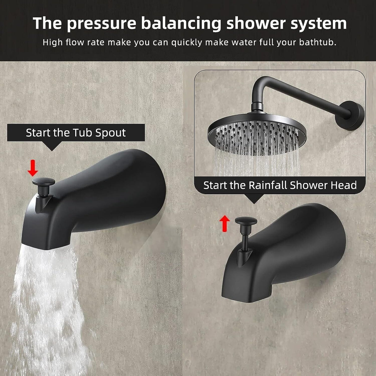 Exquisite Dual Function 8 Inch Rainfall Shower System Set in Matte Black