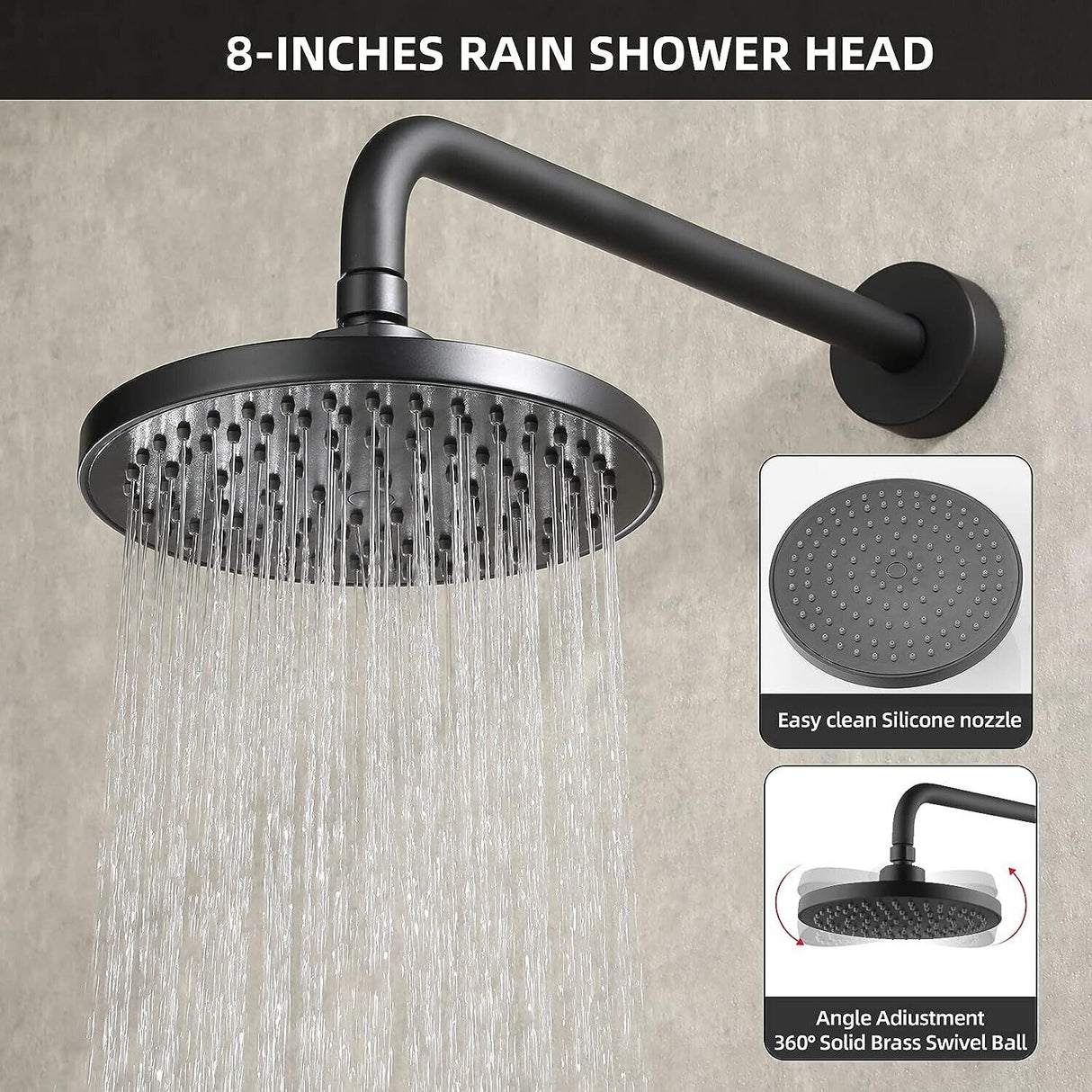 Exquisite Dual Function 8 Inch Rainfall Shower System Set in Matte Black