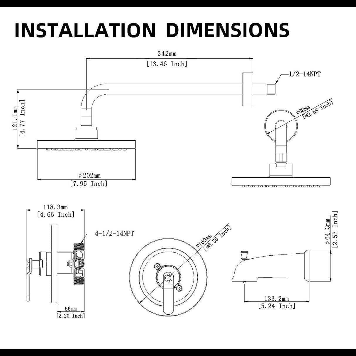 Exquisite Dual Function 8 Inch Rainfall Shower System Set in Matte Black